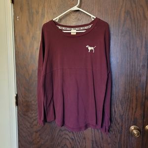VS PINK MAROON CREWNECK LONG SLEEVE TOP